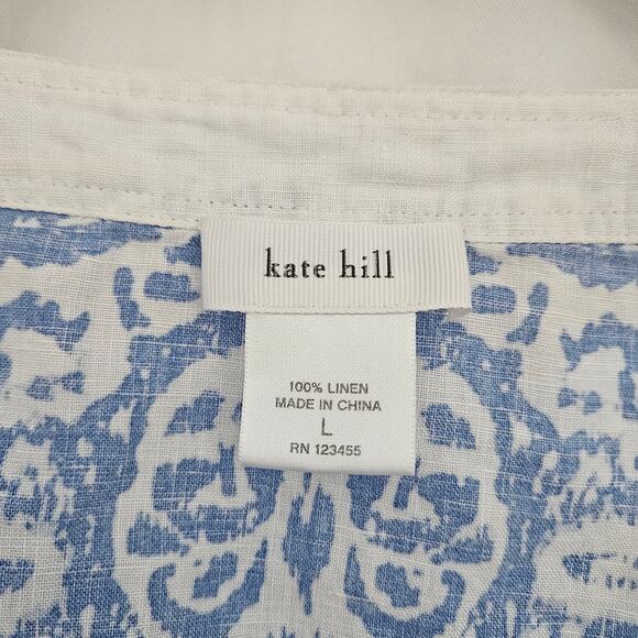 Kate Hill Linen Tunic Womens Large Coastal ¾ Sleeve Beach Lagenlook Nautical - Picture 5 of 8